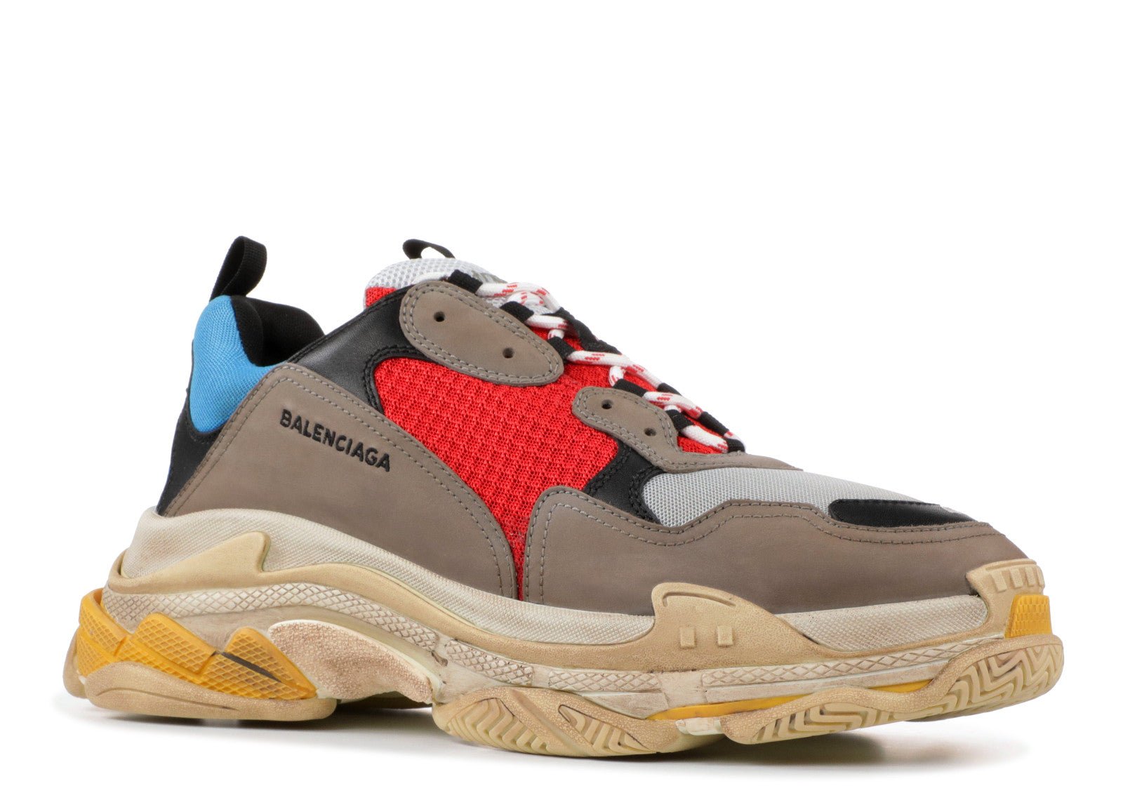 BALENCIAGA Triple S MultiPanel Sneakers Red and Blue Size 38